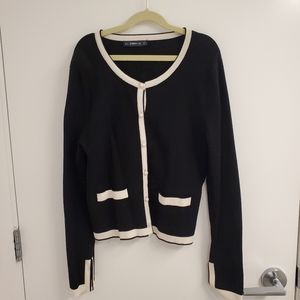 Zara black white pearl cardigan S